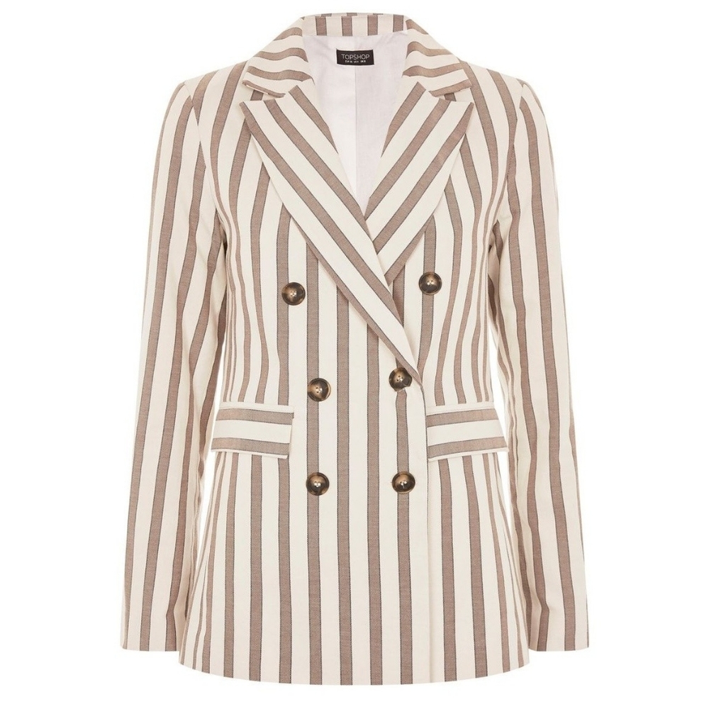 Topshop Blazer Double-Breasted Striped Blazer Taupe Size 4